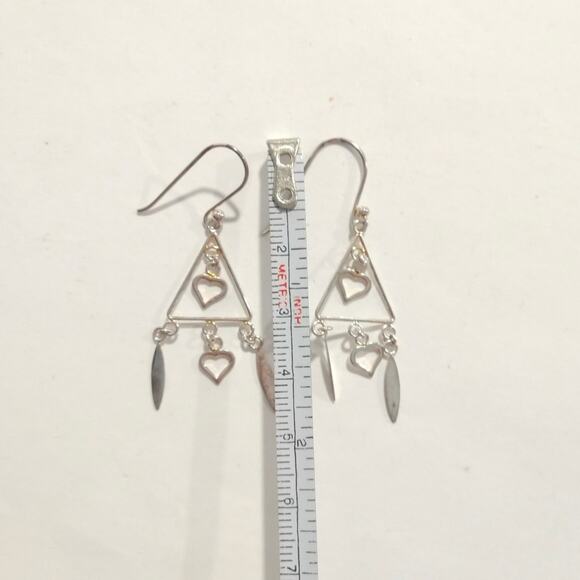 14k rose gold Sterling Silver 925 Dangle Drop Earrings Hearts Love Triangle Hook - Picture 6 of 8